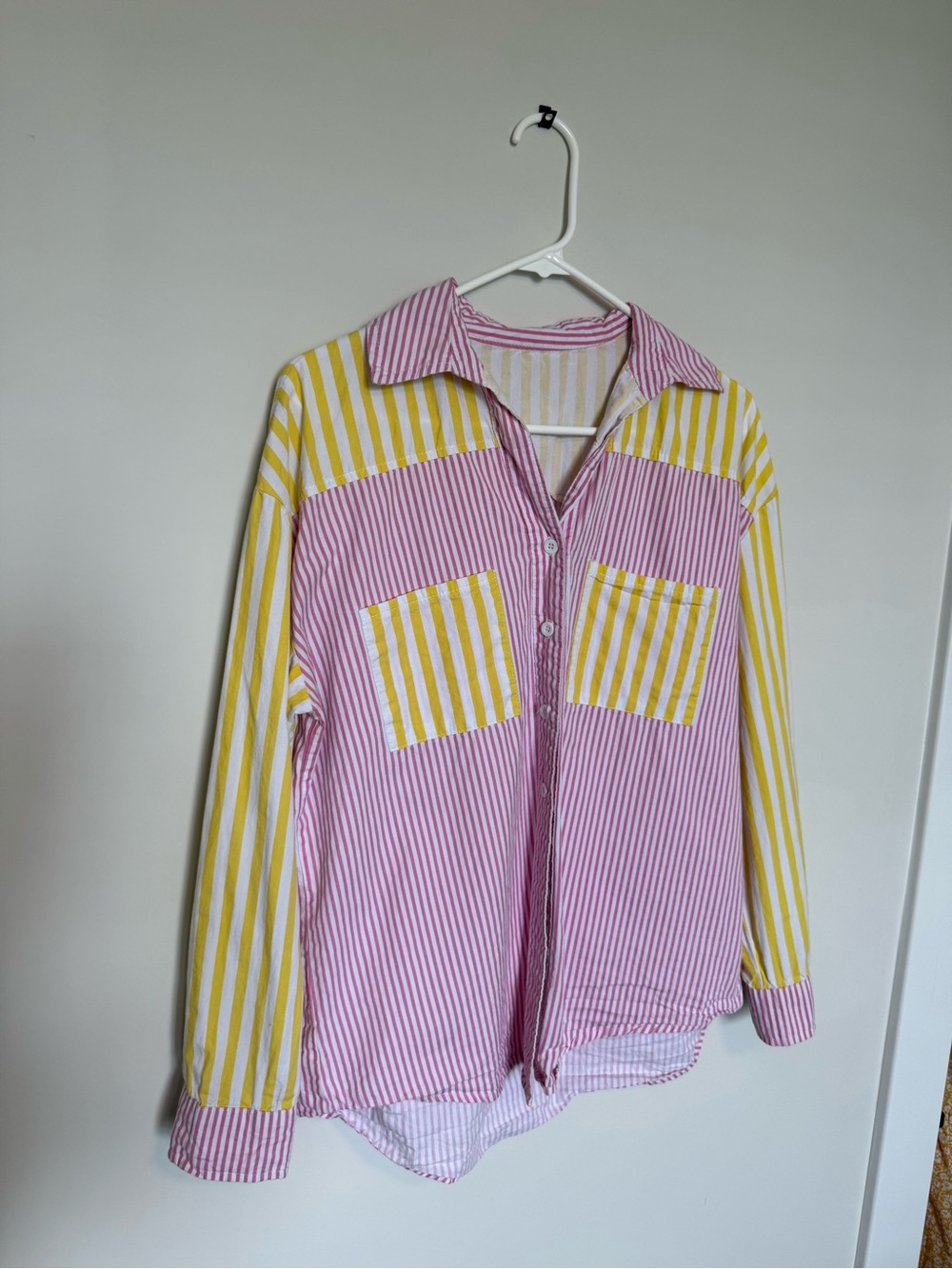 Striped Color Block Cotton Button Up